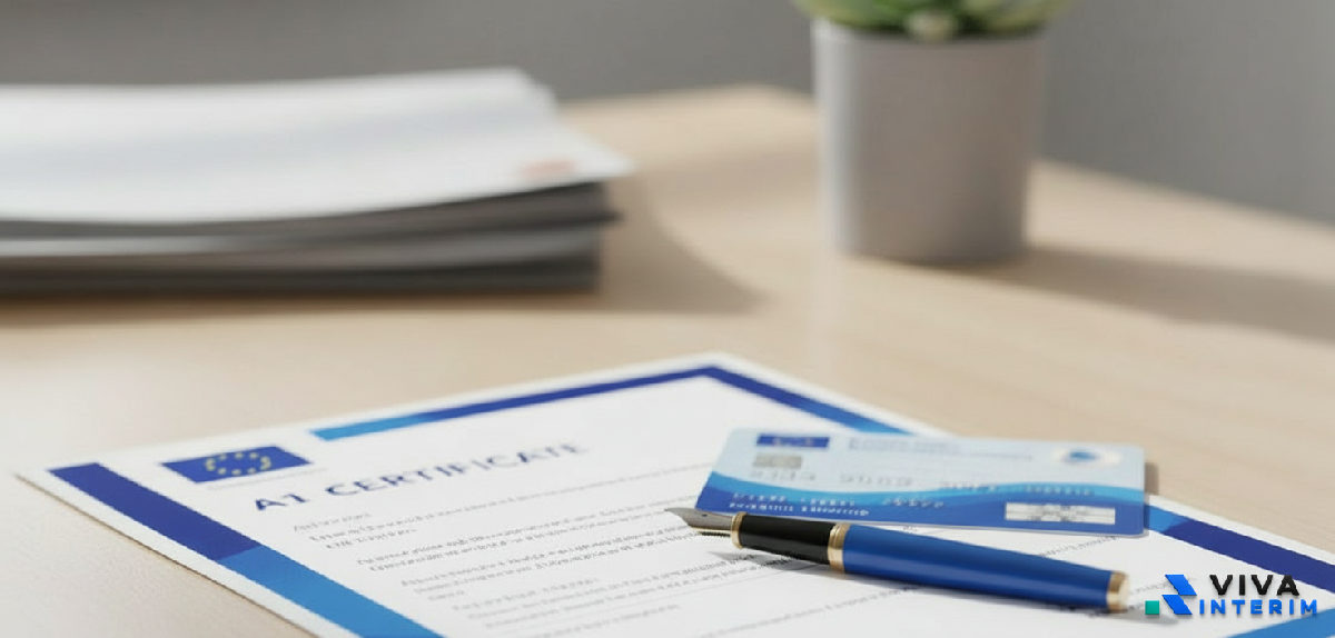 Certificat A1 et carte d'assurance européenne sur un bureau.