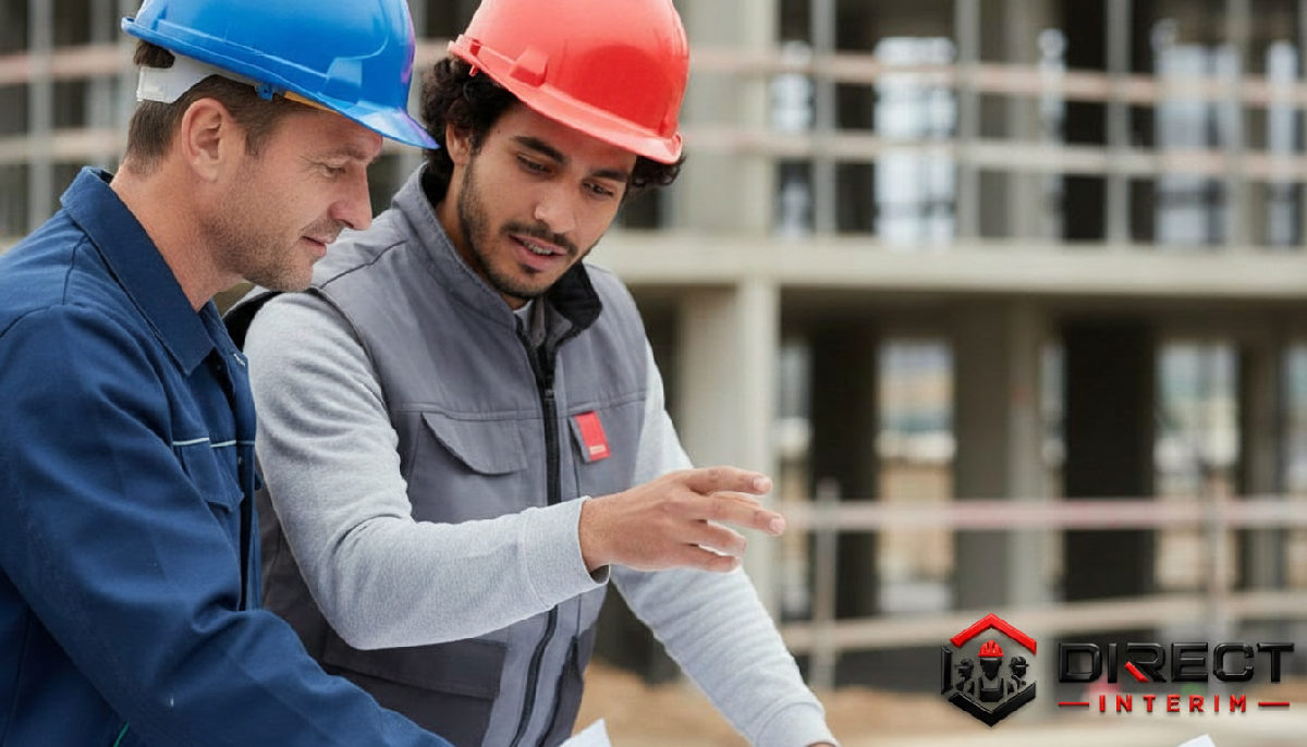 Collaboration entre manager français et intérimaire roumain sur chantier.