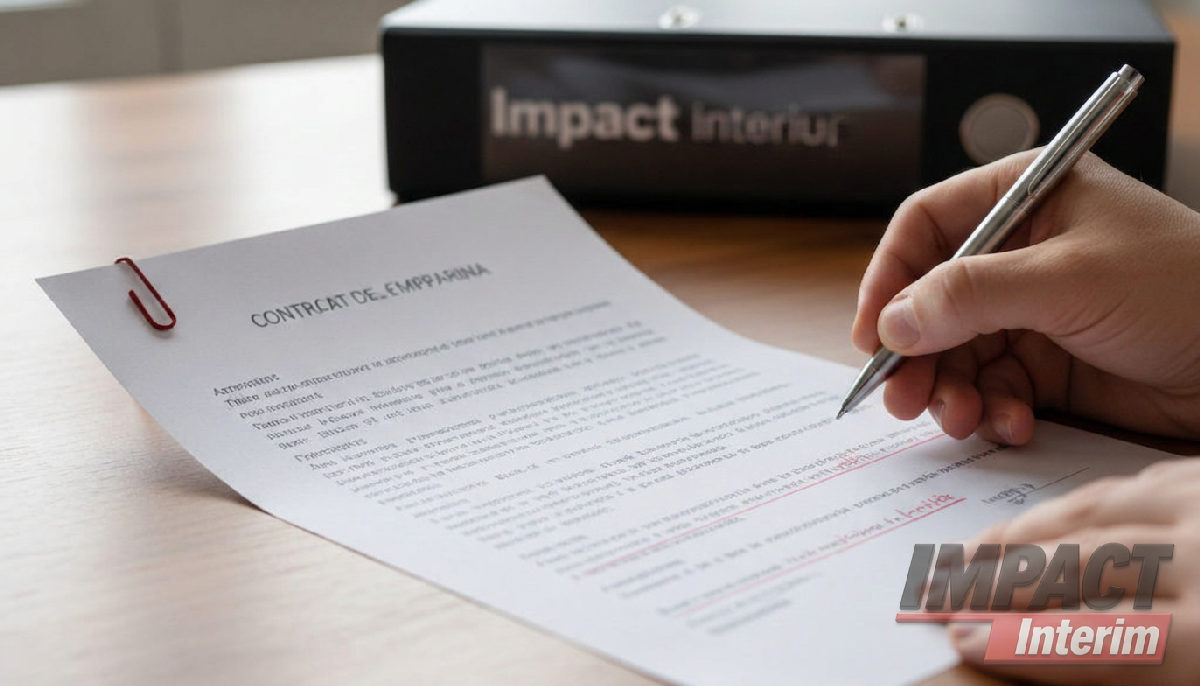 Gros plan sur la signature d'un contrat d'intérim.