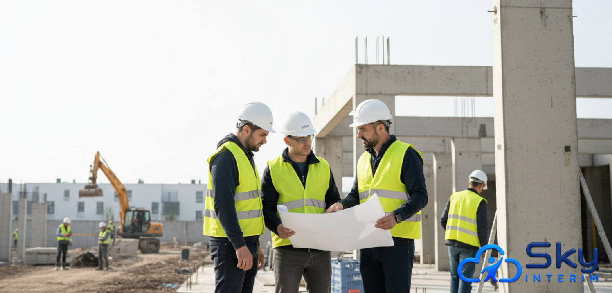 Groupe d'ouvriers roumains sur un chantier français.