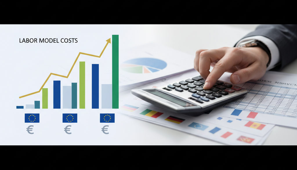 Comparaison des coûts, avec drapeaux européens et calculatrice.
