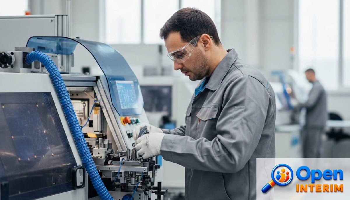 Ouvrier qualifié travaillant dans une usine française de haute technologie.