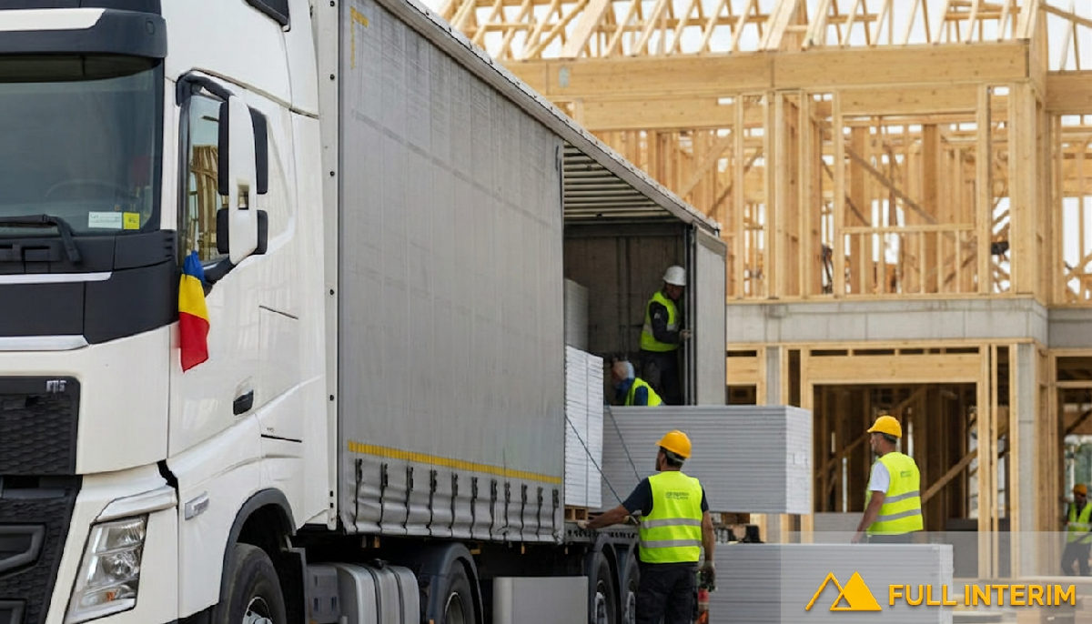 Logistique de chantier pour une équipe de plaquistes.