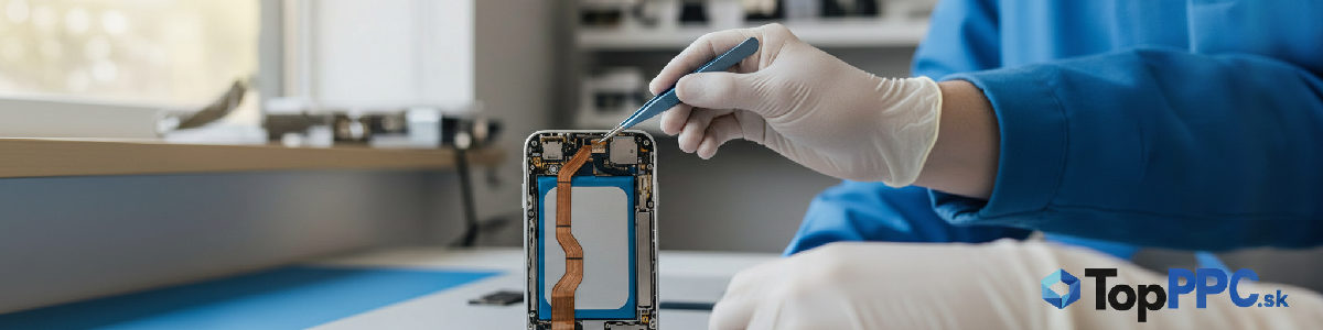 Detailný pohľad na vnútorné komponenty smartfónu počas opravy.