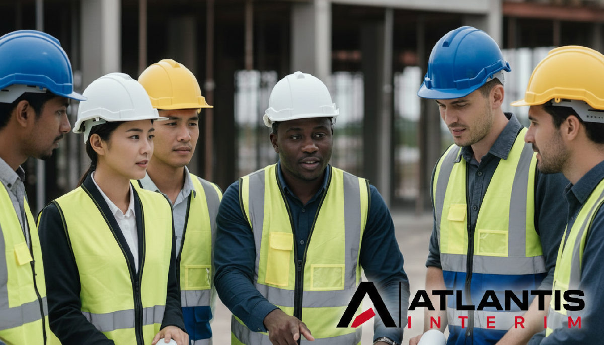 Ingénieurs et techniciens en réunion sur un chantier.
