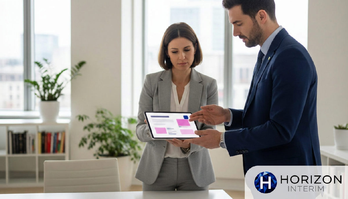 Consultant présentant des profils de candidats roumains à un RH.