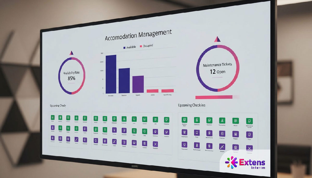 Interface de plateforme numérique pour la gestion d'hébergements.