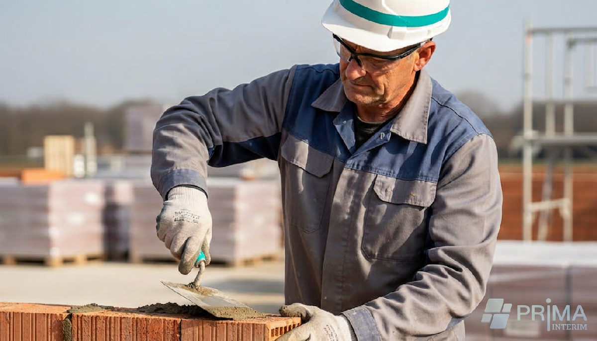 interim roumain - Maçon expérimenté travaillant sur un chantier de construction en France.