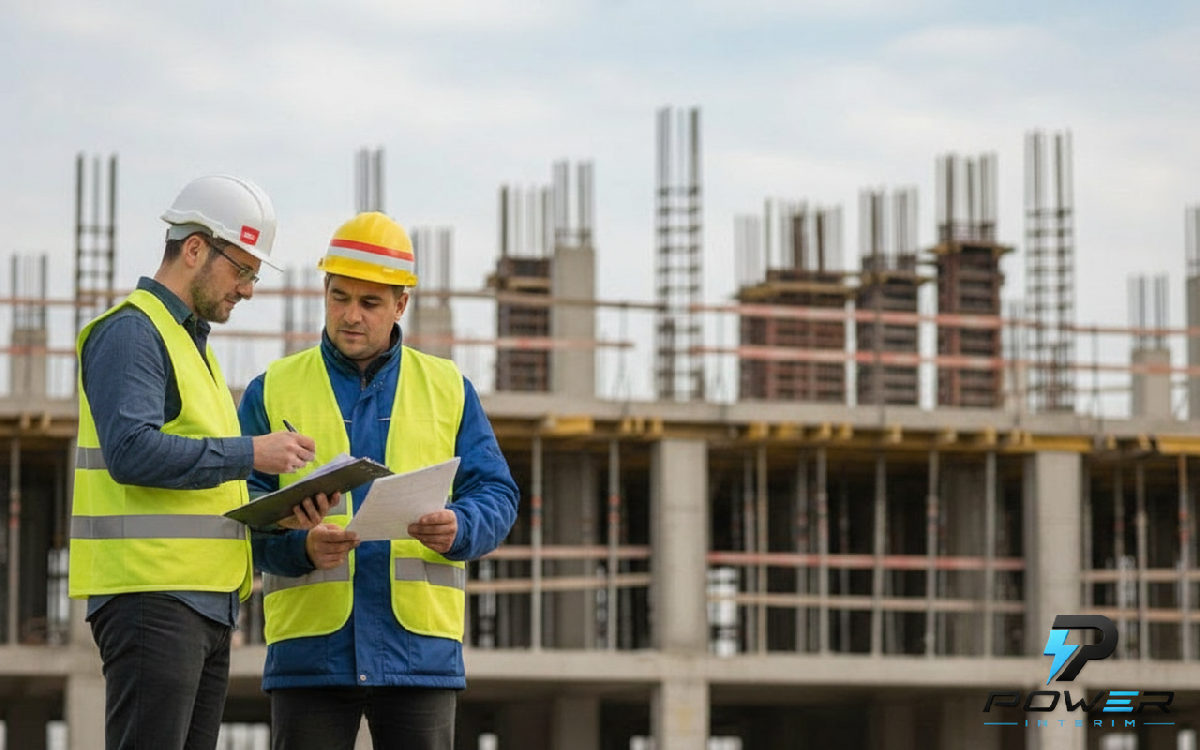 Inspecteur vérifiant la conformité des travailleurs roumains sur un chantier.