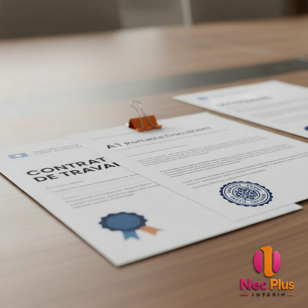 Documents officiels de recrutement international avec tampon.