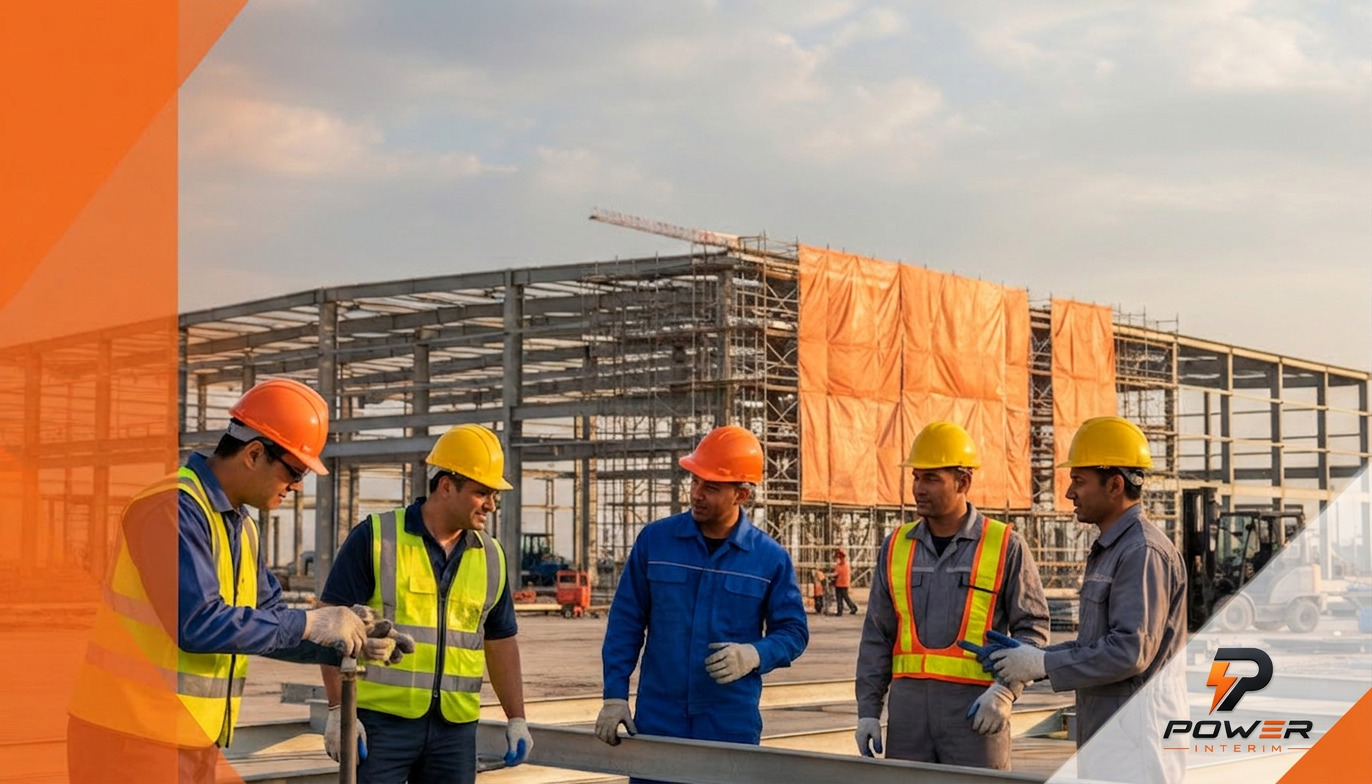 Équipe multinationale travaillant ensemble sur un chantier ou dans un entrepôt.