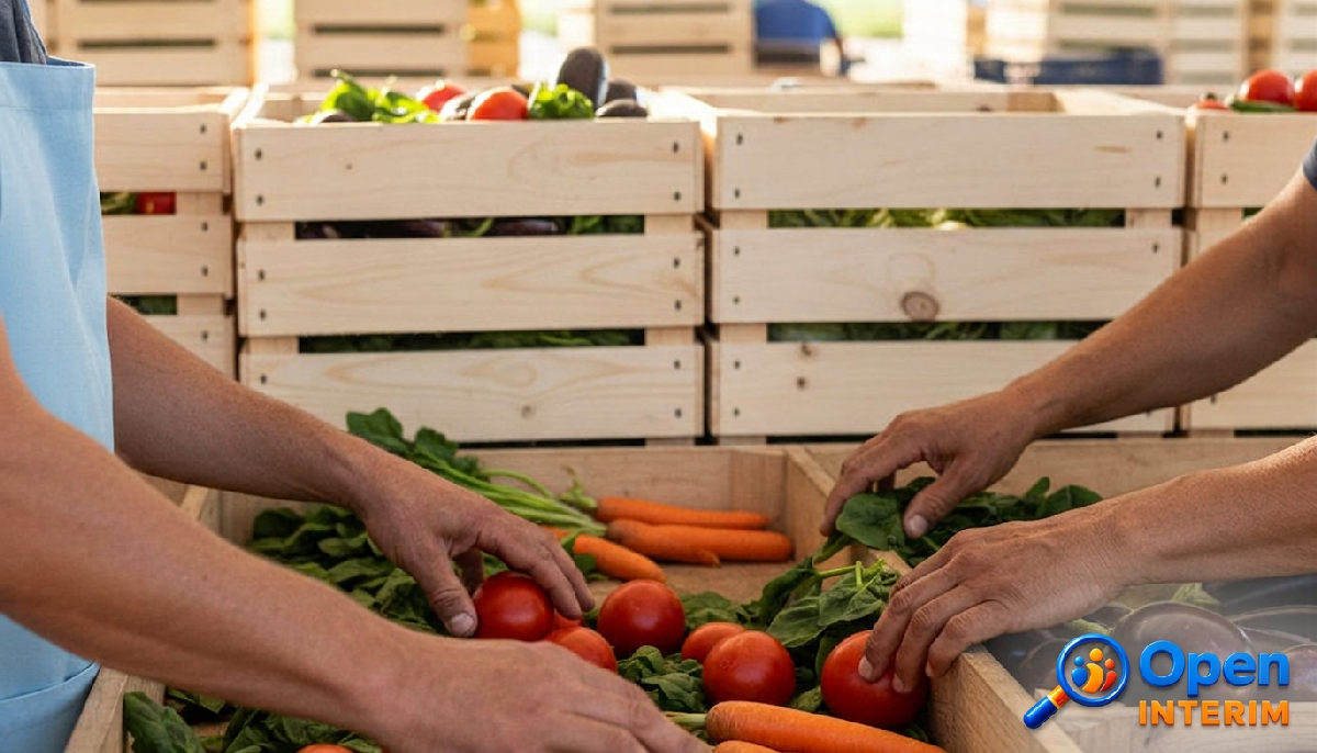 Mains de travailleurs triant des légumes frais prêts pour l'expédition.