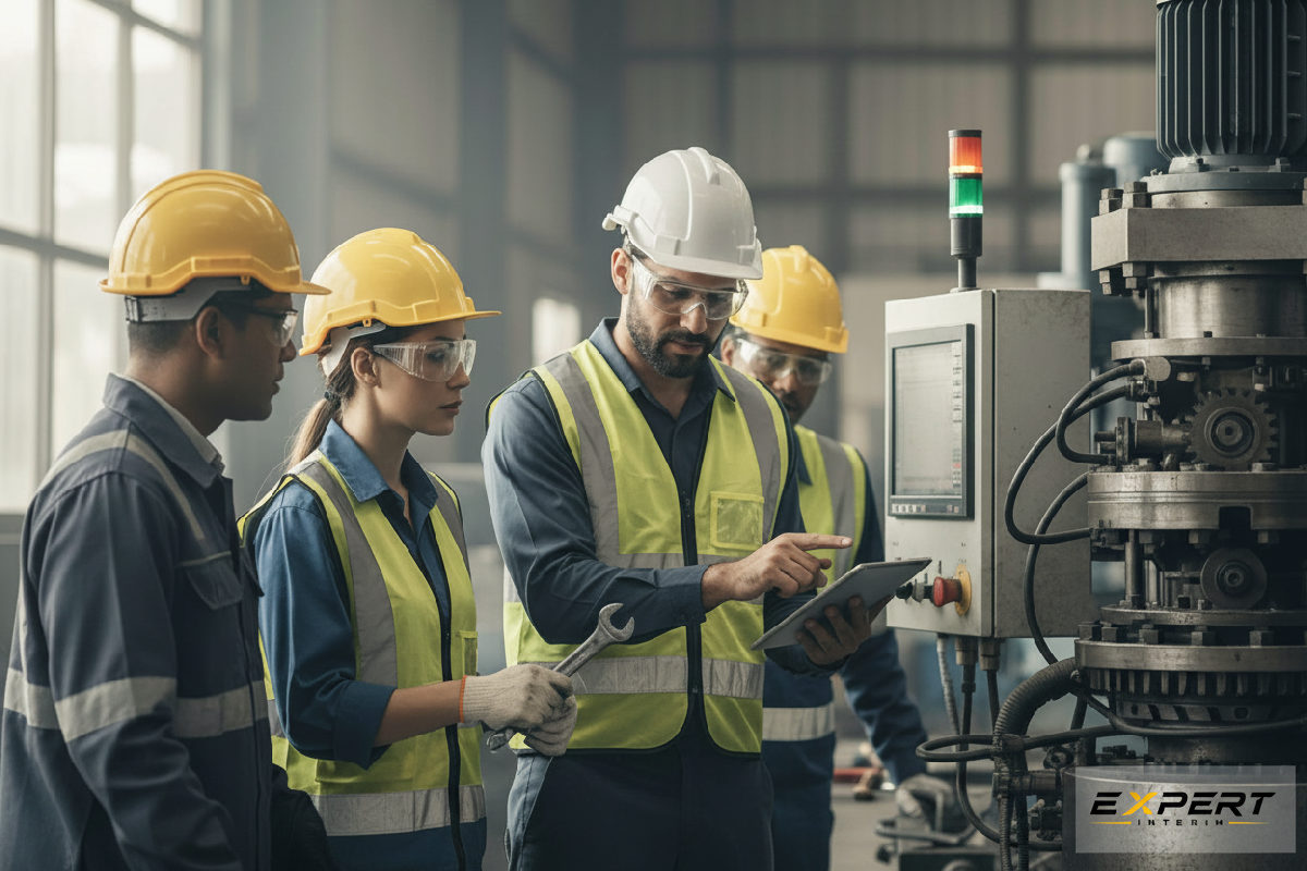 Techniciens qualifiés travaillant ensemble dans un environnement industriel moderne.