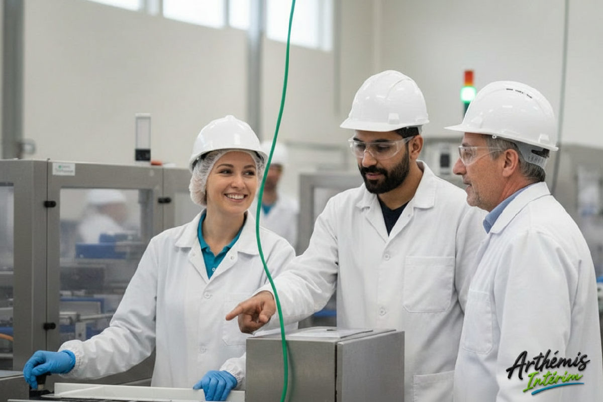 Équipe mixte franco-roumaine dans une usine agroalimentaire.