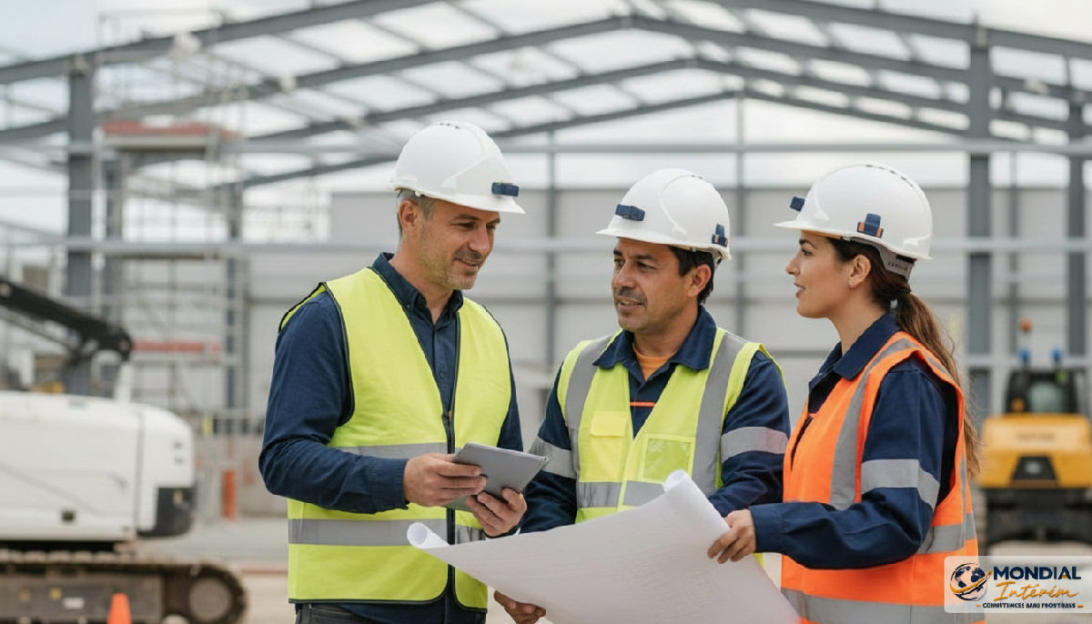 checklist recrutement travailleur roumain france - Chef français avec équipe roumaine sur chantier moderne.