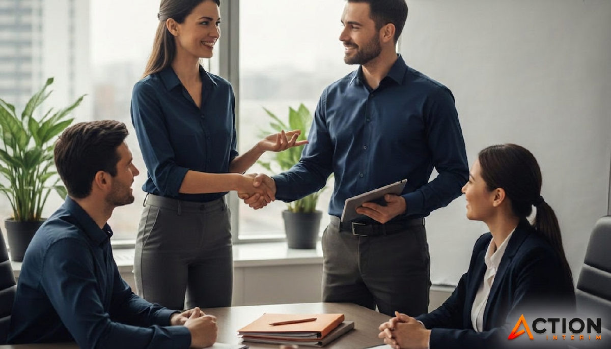 Agence Interim : accueil clients et experts RH.
