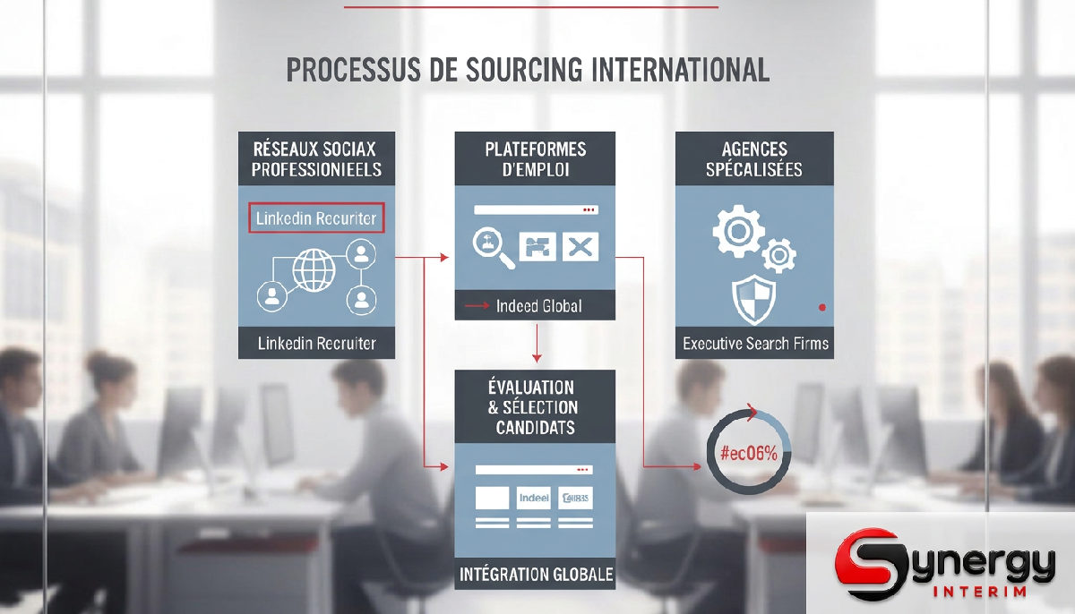 Optimiser le recrutement international : Le guide complet pour les entreprises françaises 1 Infographie sur le sourcing international et les plateformes d'emploi.