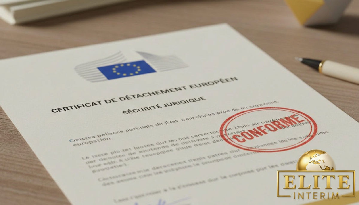 Document officiel de l'UE avec tampon 'Conforme', symbolisant la sécurité juridique.