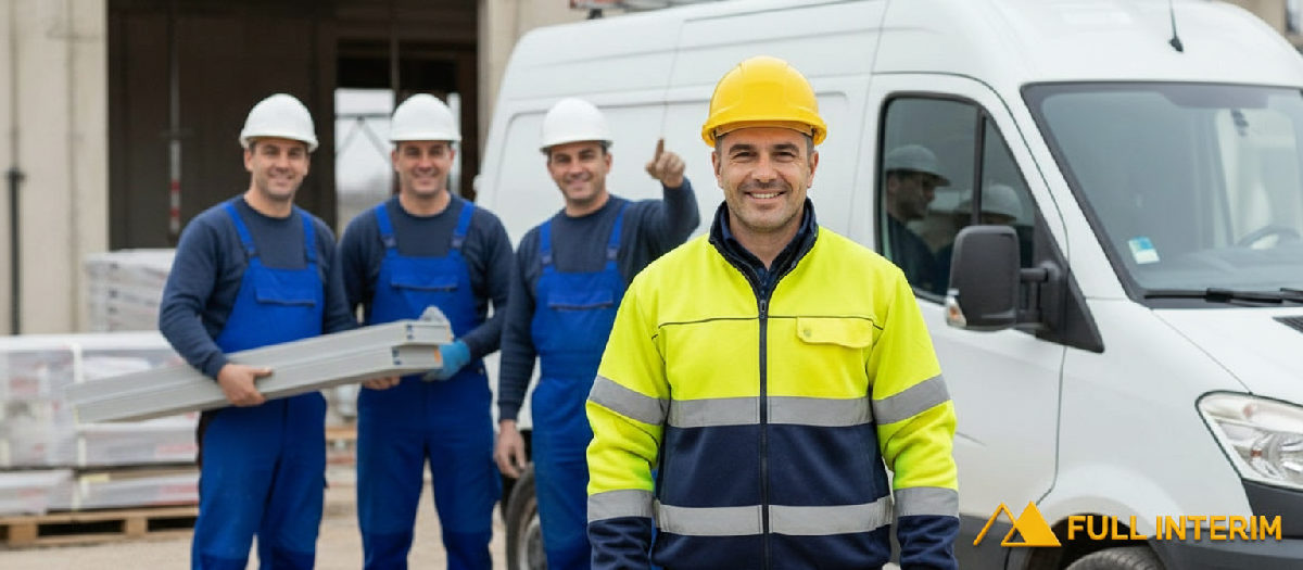 Ouvriers roumains confiants sur un chantier français.