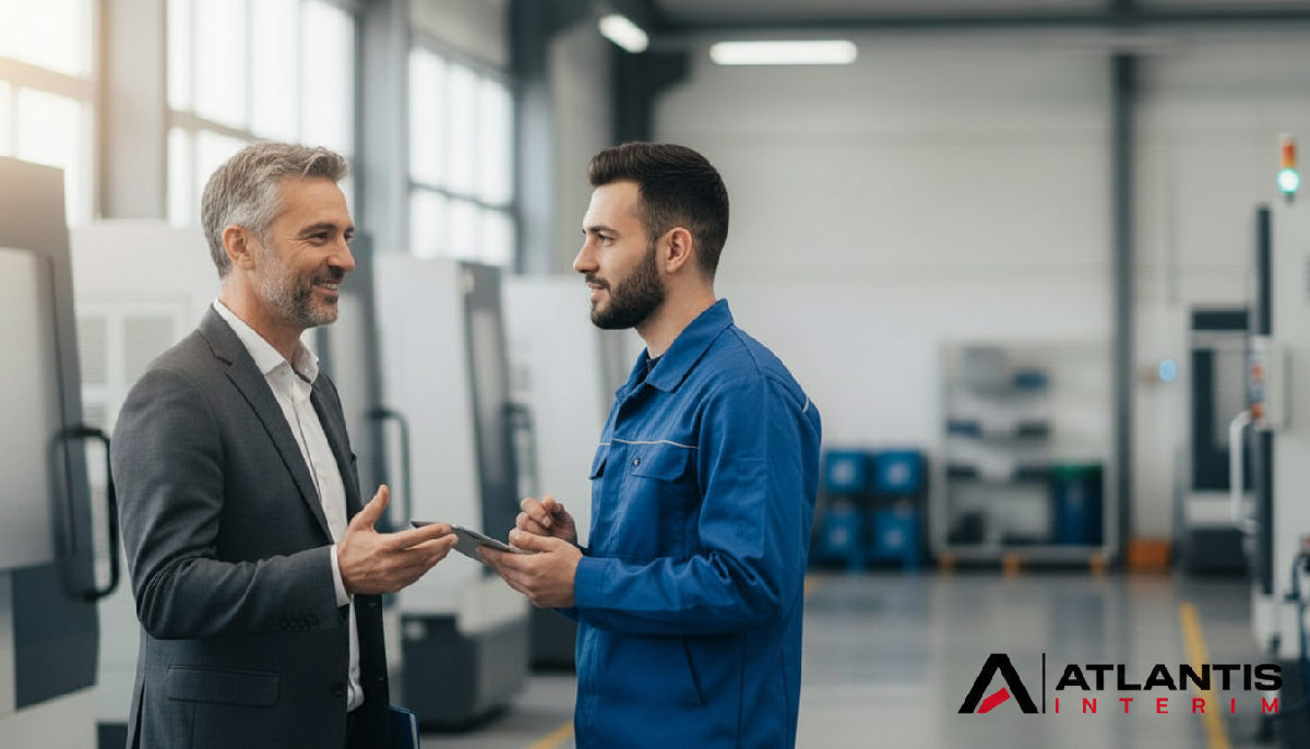 éviter le turnover salariés roumains - Manager français et technicien roumain discutent dans une usine.