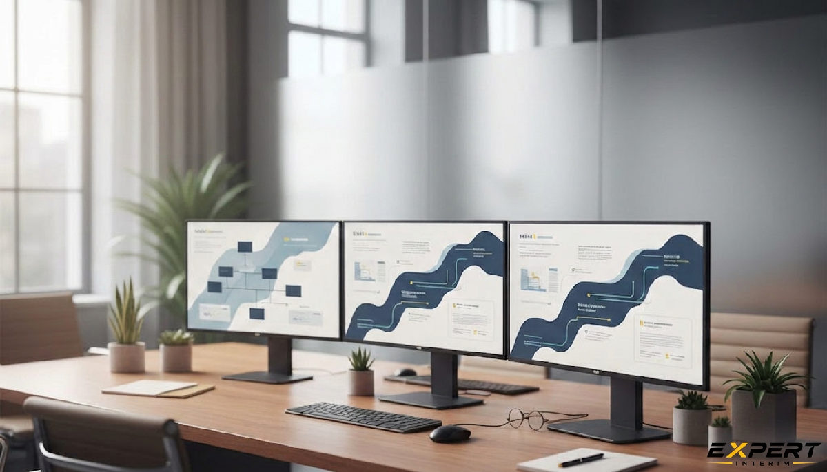 Bureau RH moderne, recrutement digitalisé et gestion administrative simplifiée.