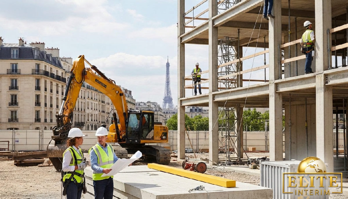 détachement travailleurs France BTP - Un chantier BTP en France, personnel équipé et sécurisé.
