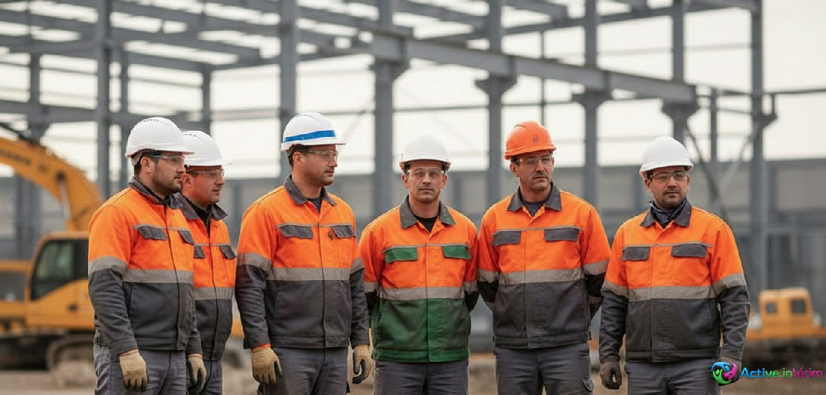 Travailleurs roumains en tenue de sécurité sur un site industriel en France.