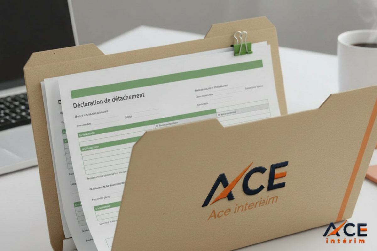 Dossier administratif pour la déclaration de détachement avec logo Ace Interim.