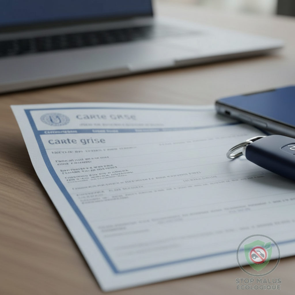 Carte grise française et documents administratifs.