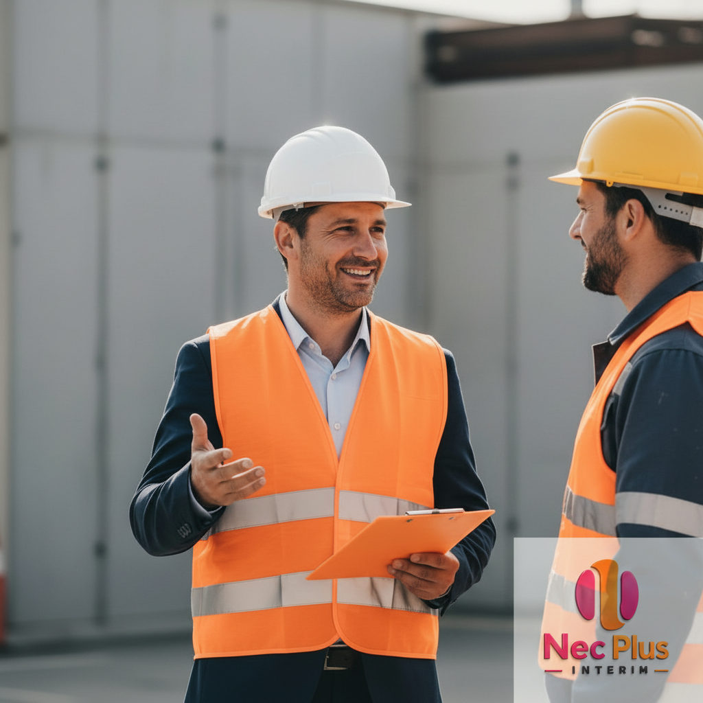 Intégration réussie : chef de chantier français et ouvrier roumain discutent.
