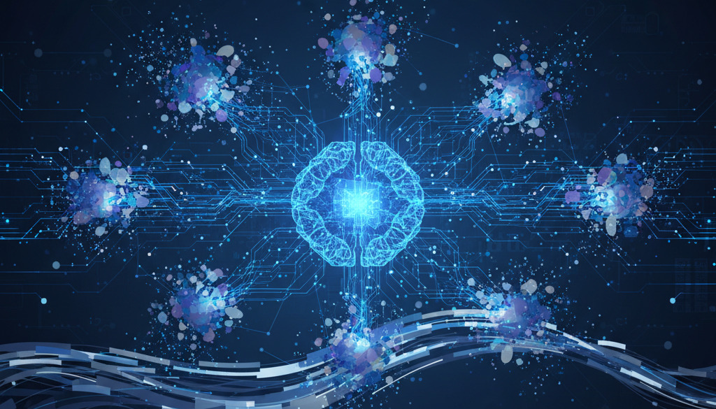 AI algorithms analyzing data streams for content generation.