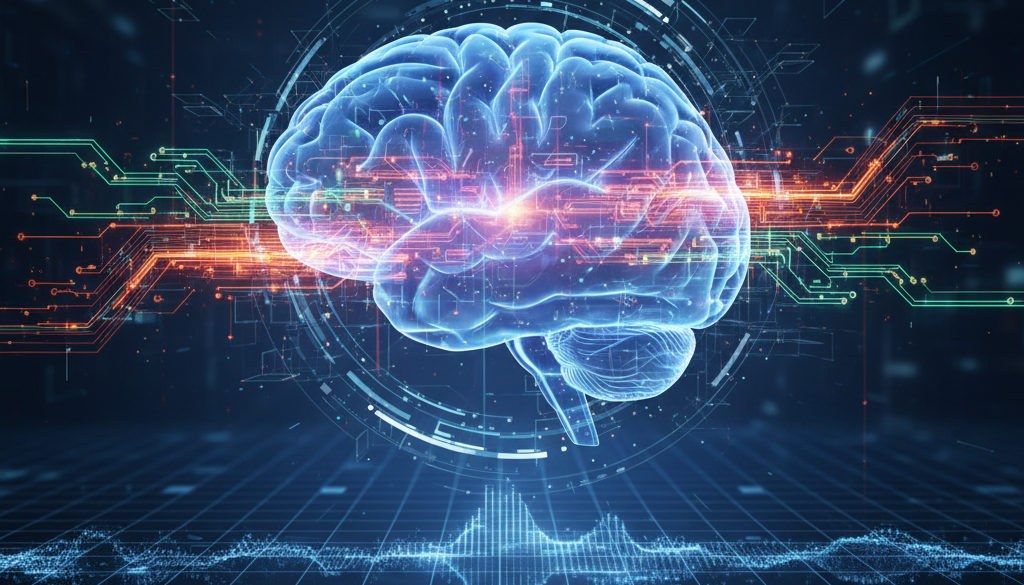 Infographie illustrant l'interaction cerveau/IA pour l'apprentissage adaptatif.