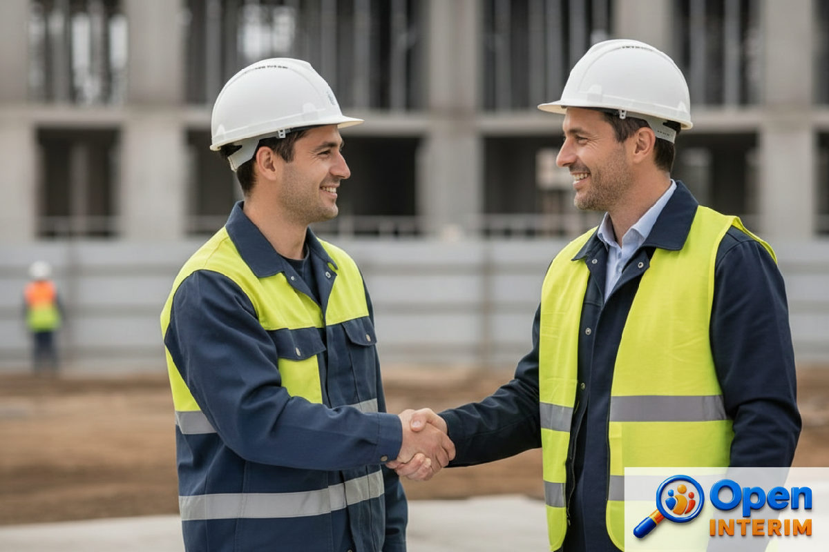 Manager et ouvrier roumain se serrent la main sur un chantier.