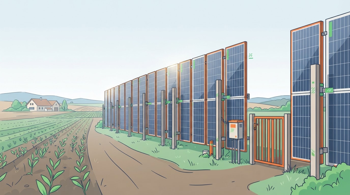 Moderní fotovoltaické panely instalované svisle na fasádě bytového domu.