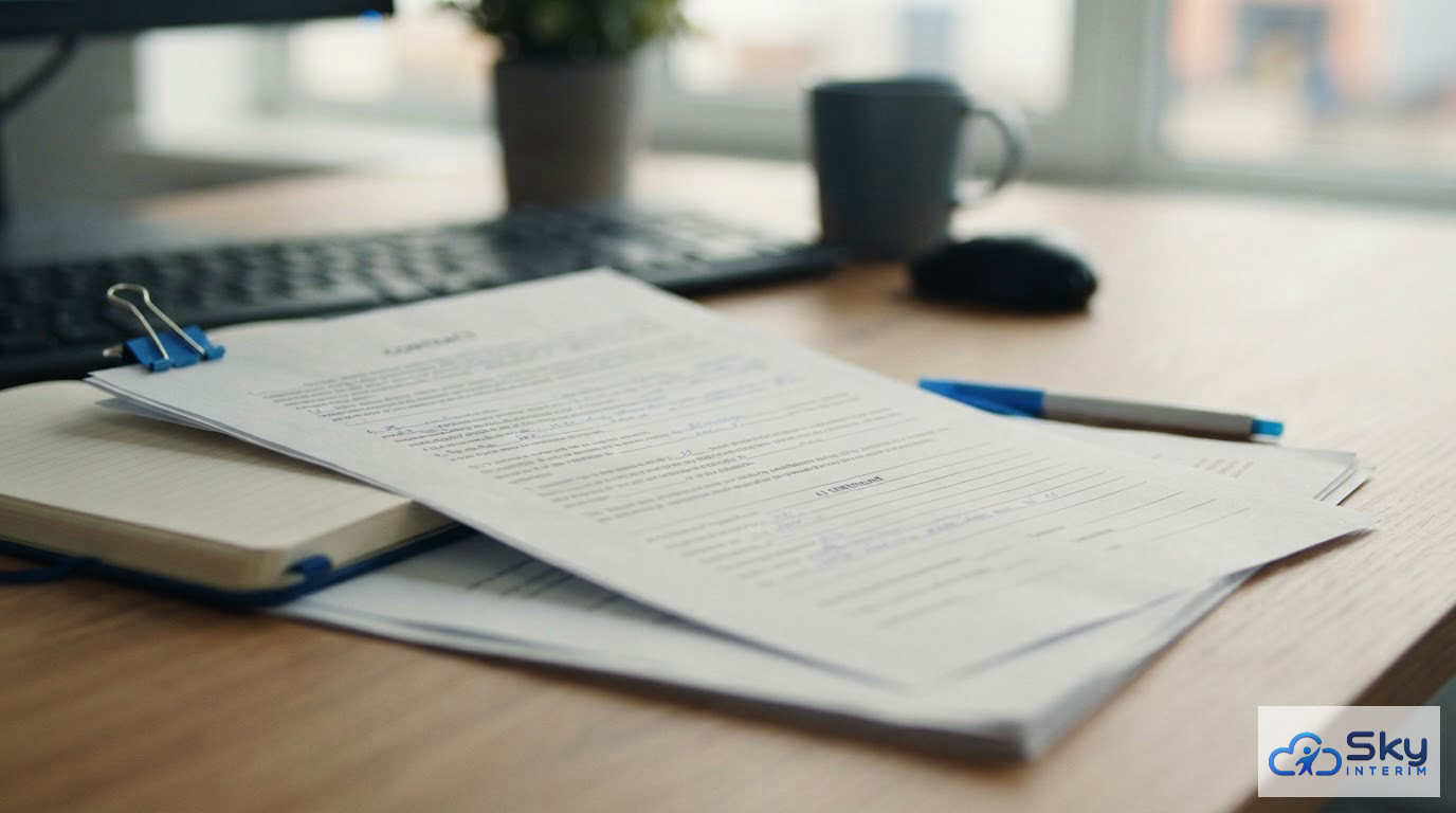 Documents officiels de détachement et contrat posés sur un bureau administratif.