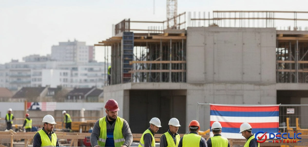 Ouvriers roumains sur un chantier en France.