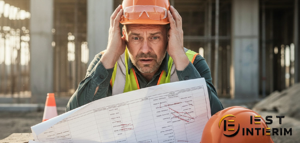 comment recruter en intérim depuis la Bulgarie - Un chef de chantier stressé par un planning serré.