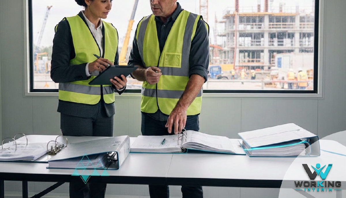 Inspecteur du travail vérifiant la conformité sur un chantier.