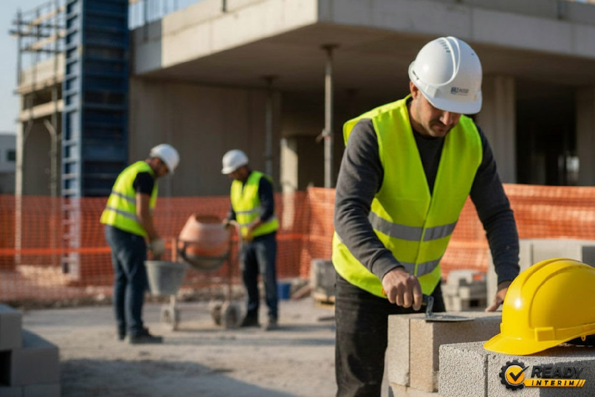 Maçons roumains travaillant sur un chantier sécurisé à Marseille.