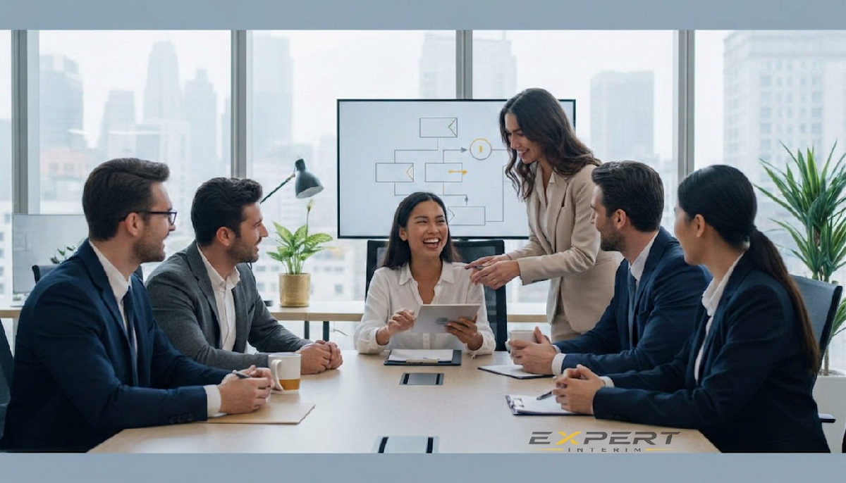 Équipe diversifiée intégrant un nouveau membre, illustrant la culture d'entreprise.
