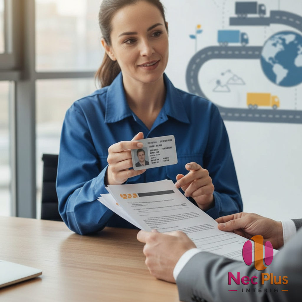 Recruteur vérifiant les permis d'un candidat chauffeur.