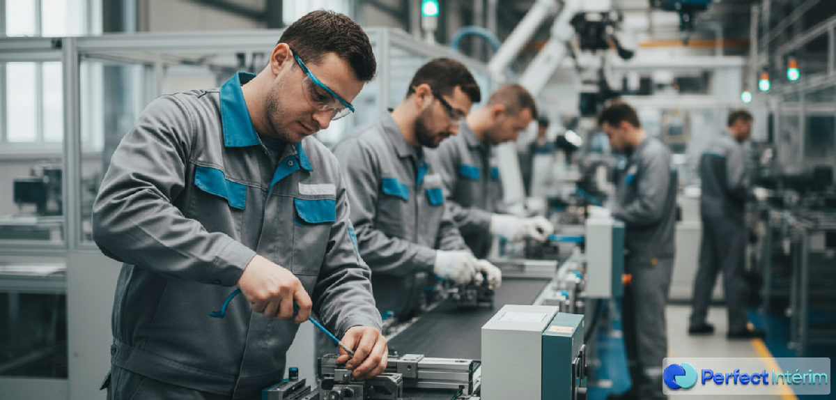 Production industrielle en France avec des travailleurs roumains qualifiés.