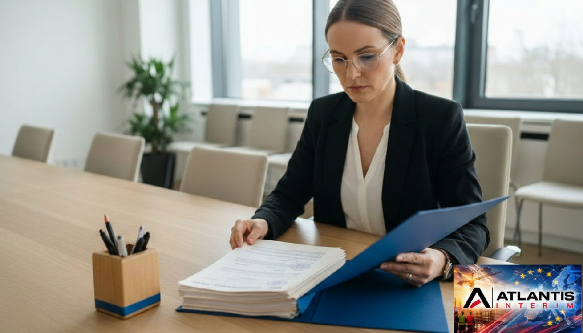 Consultant RH examinant des documents de détachement européen.