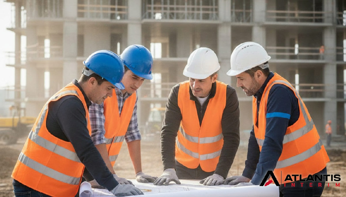 Travailleurs roumains et français collaborant sur un chantier.
