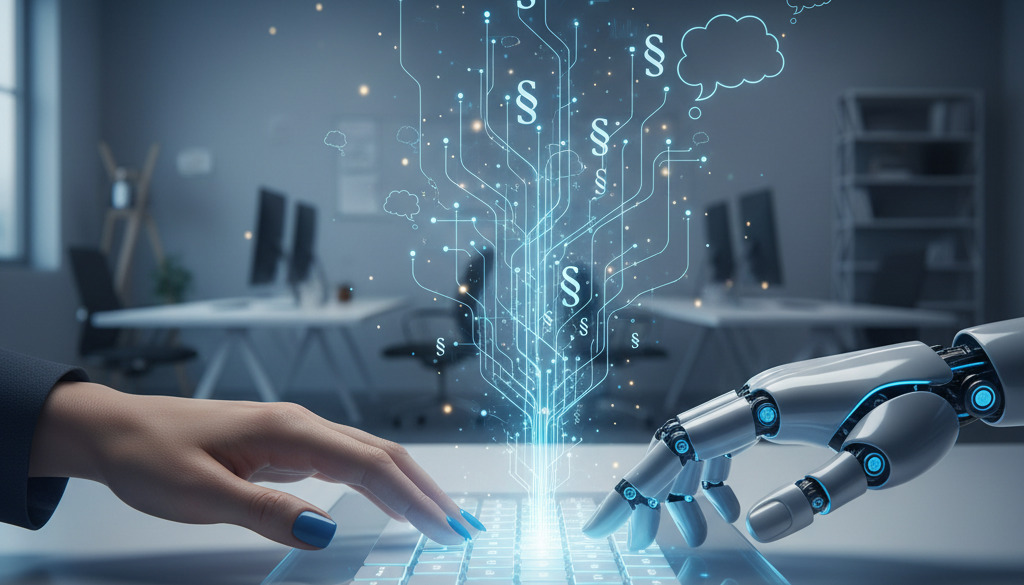 Mani umane e robotiche che collaborano su un'interfaccia digitale.