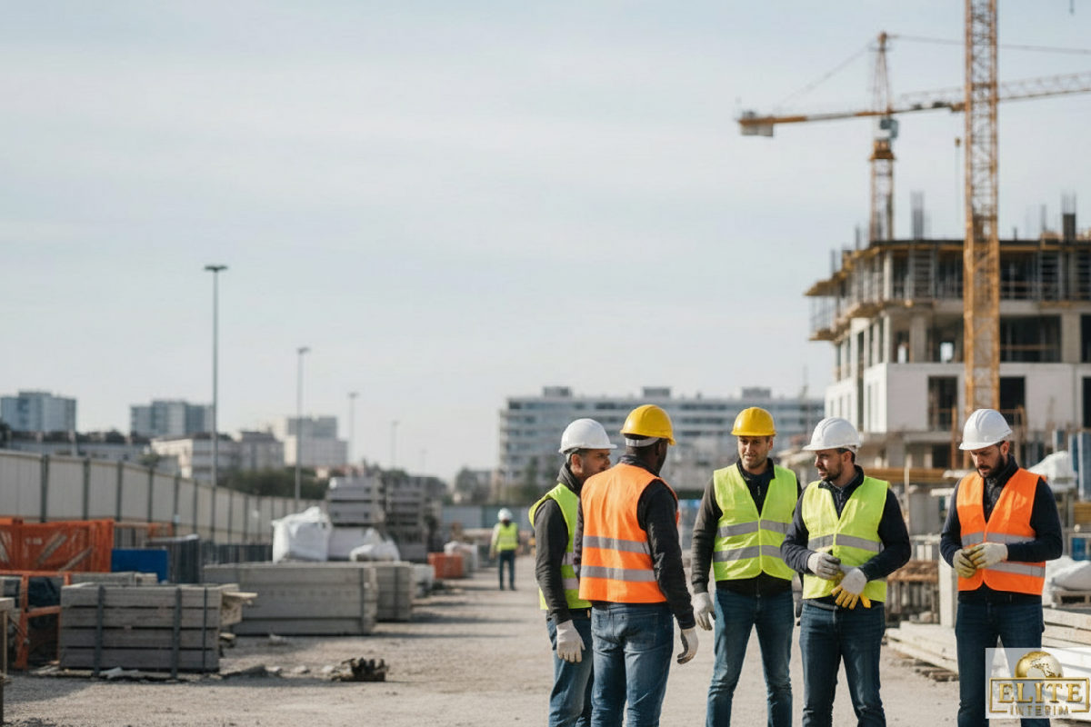 Ouvriers roumains qualifiés travaillant sur un chantier de construction.