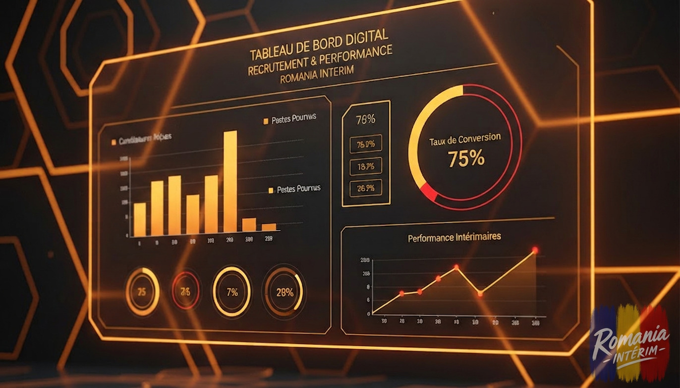Tableau de bord affichant des statistiques de recrutement digital.