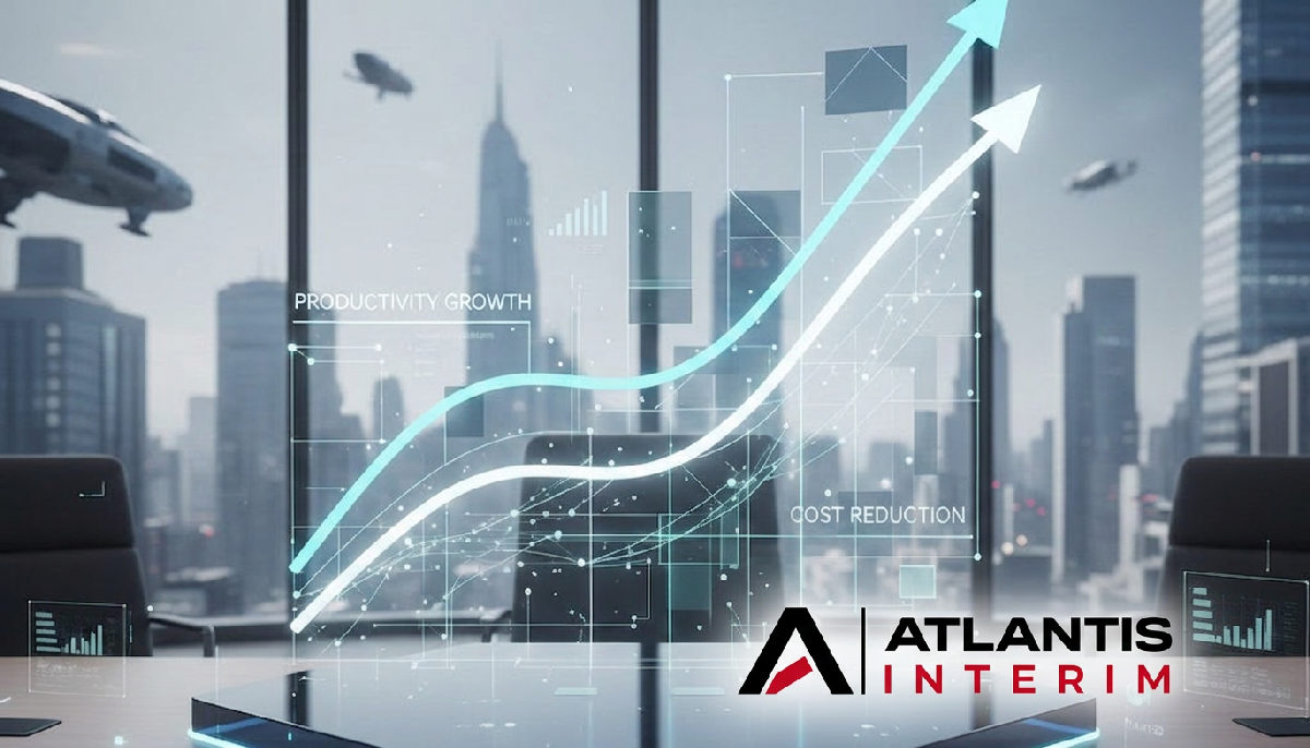 Graphique futuriste montrant croissance et réduction des coûts.