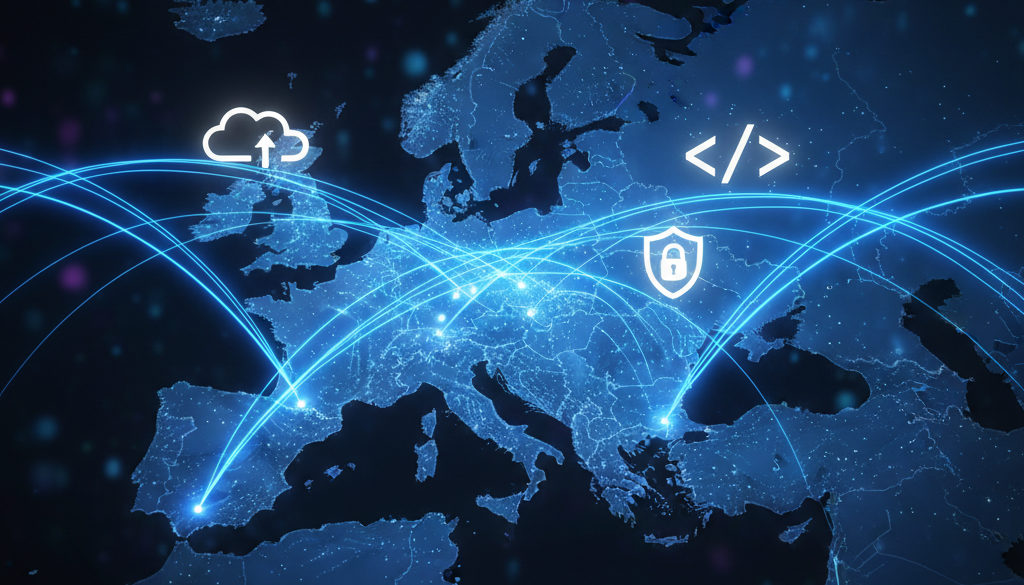 Connexion numérique entre la France et la Roumanie : flux de données.