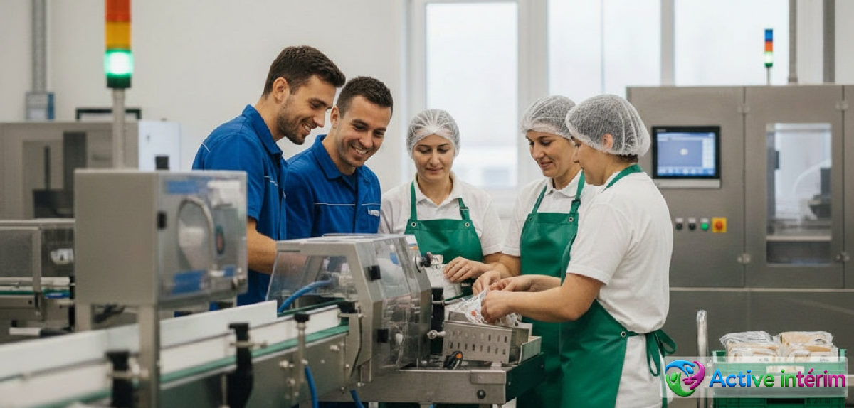 Travailleurs roumains et français collaborant dans une usine.